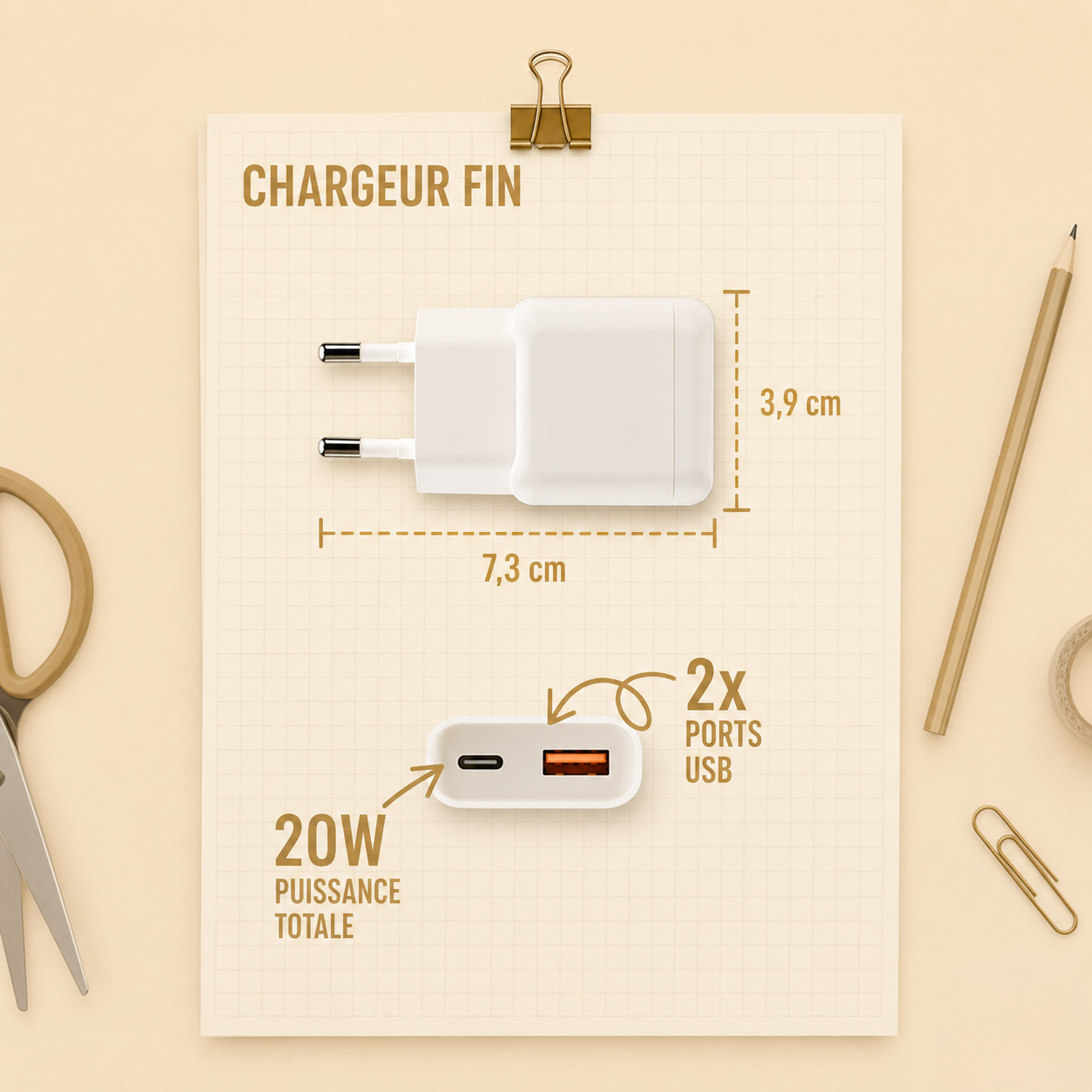 SLIMCHARGE 20W GaN USB-C / USB-A